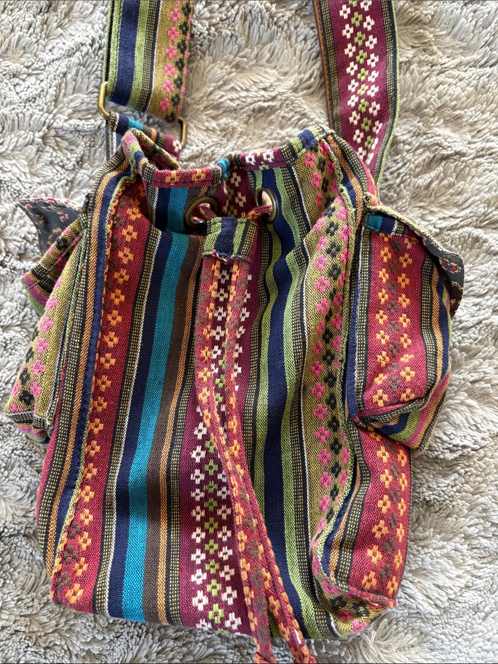 Free People Colorful Striped Boho Drawstring Bag